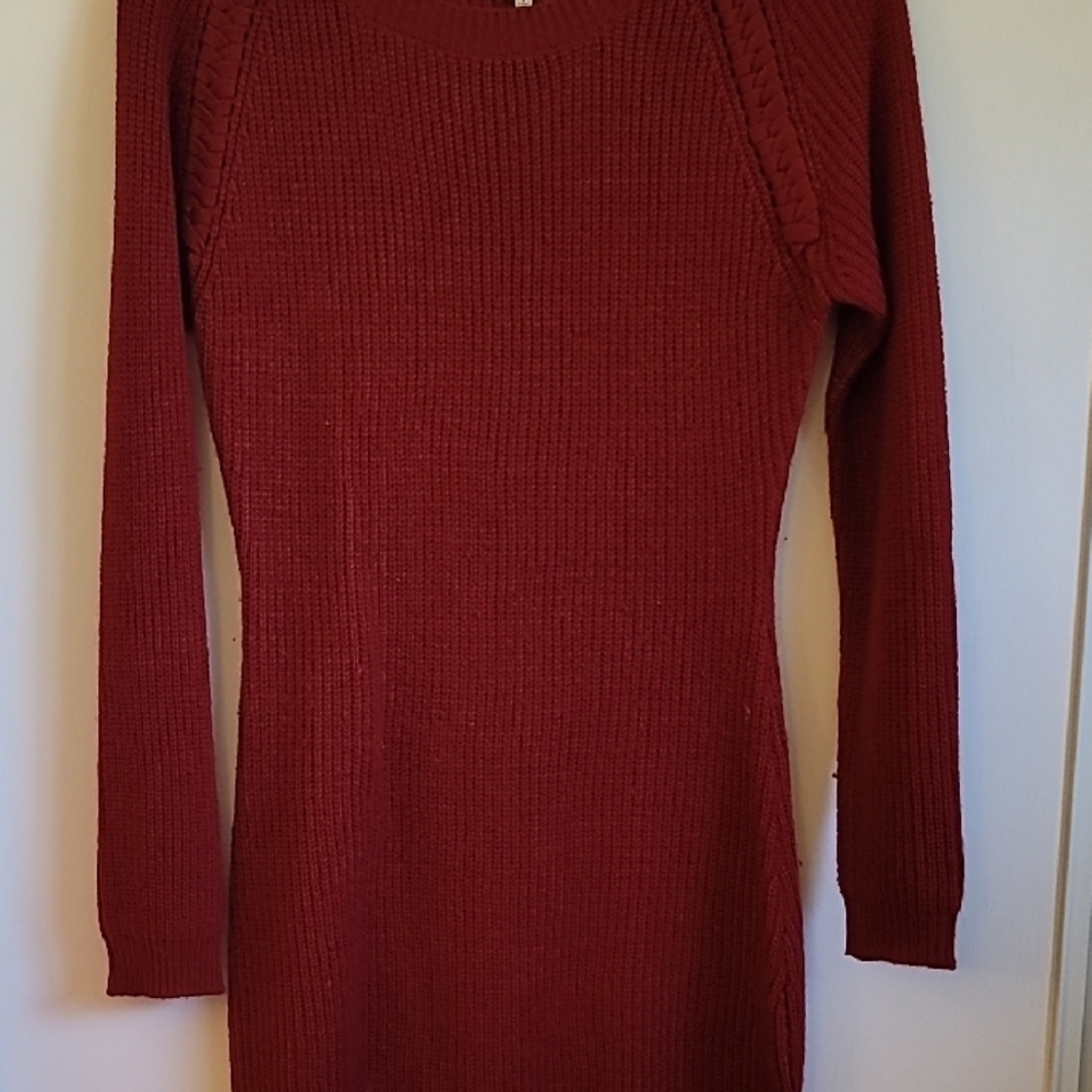 Red Ribbed Bodycon Dress with Raglan Sleeves
